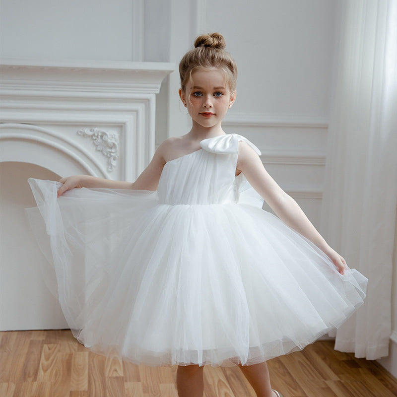 Pleated mesh girls princess party dress