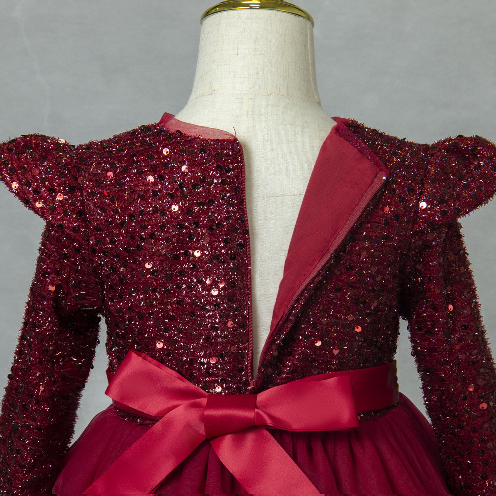 Girls long sleeve sequin Christmas dress with tulle skirt