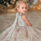 Girls feather fringe textured party dress