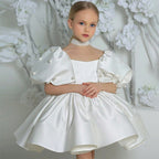 Puff sleeve satin tutu flower girl dress