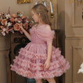 One shoulder ruffle cake girls birthday dress