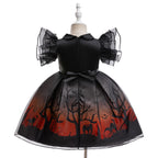 Olivia gothic castle print girls Halloween dress with flutter sleeves