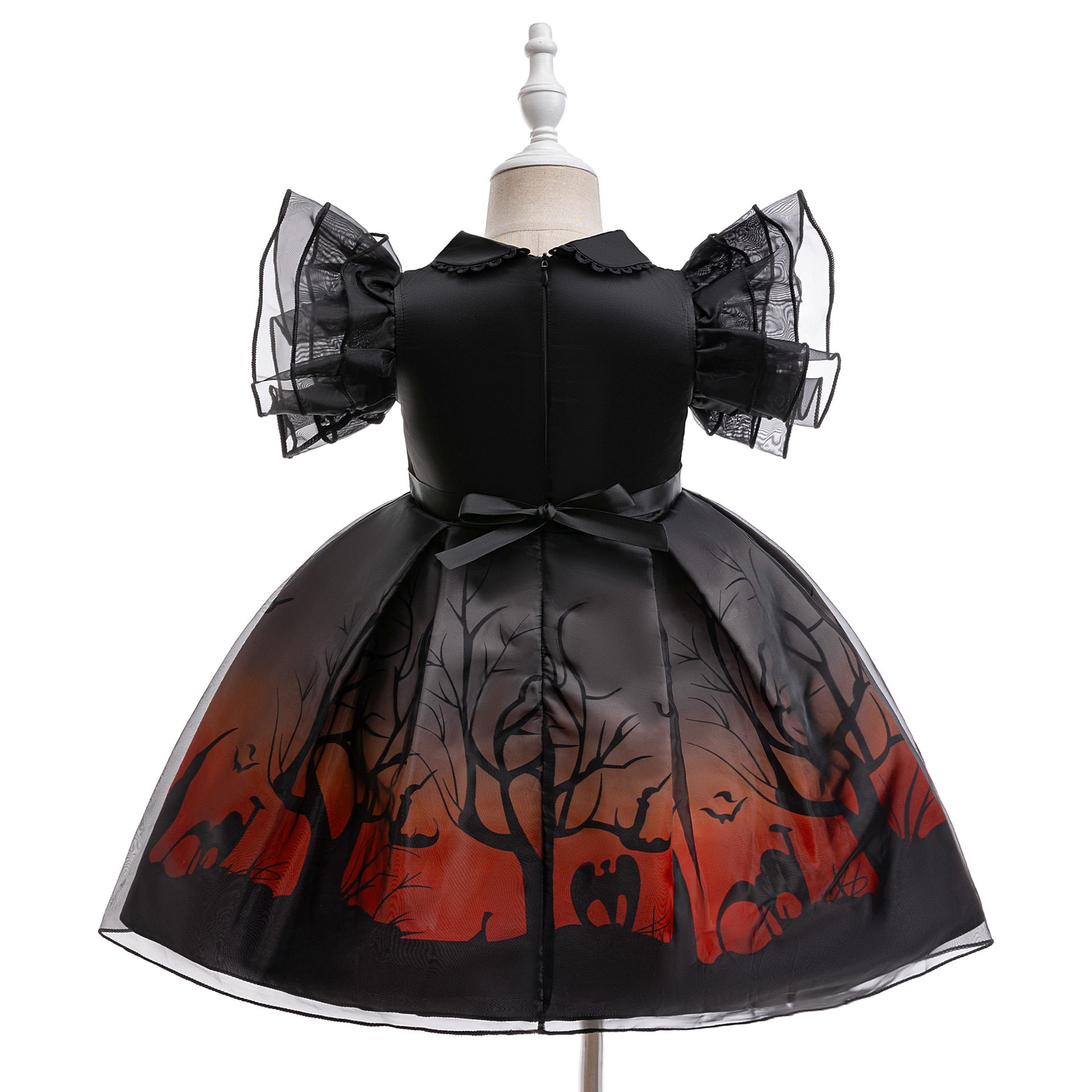 Olivia gothic castle print girls Halloween dress with flutter sleeves