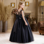 Bow-back satin banquet evening gown for girls