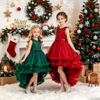 Girls Christmas dress with puffy tulle trailing skirt