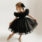 Black fluffy mesh girls princess party dress