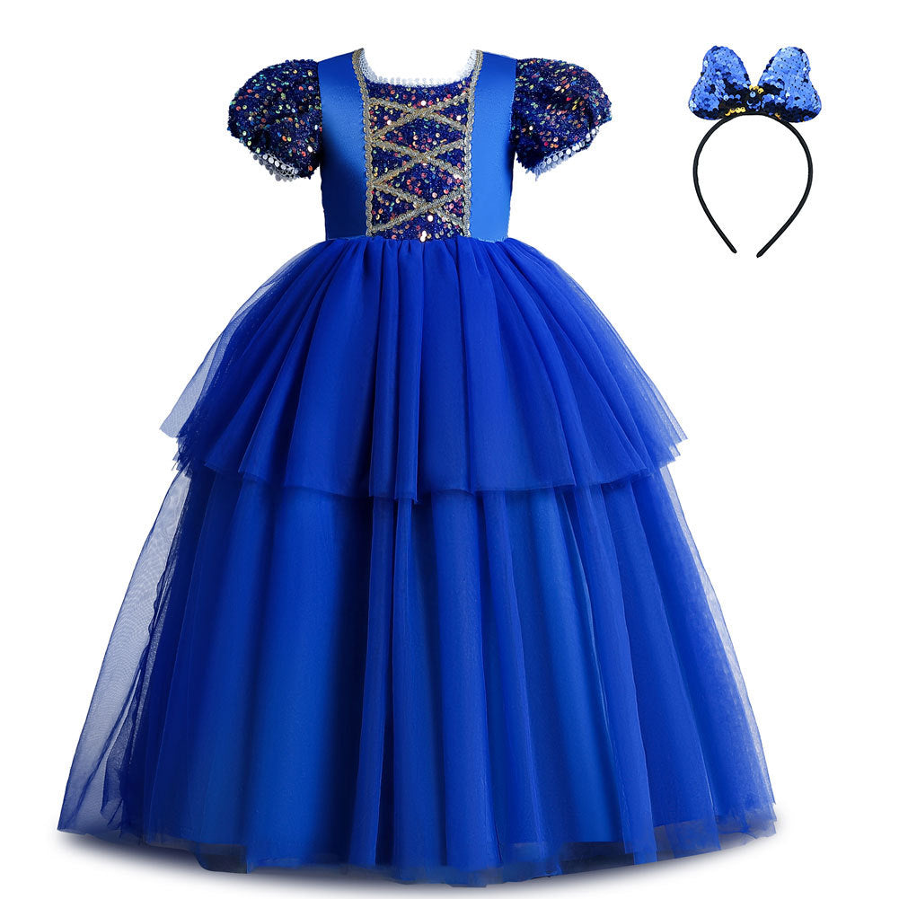 Girls long tulle Christmas princess dress with matching headband