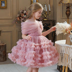 One shoulder ruffle cake girls birthday dress