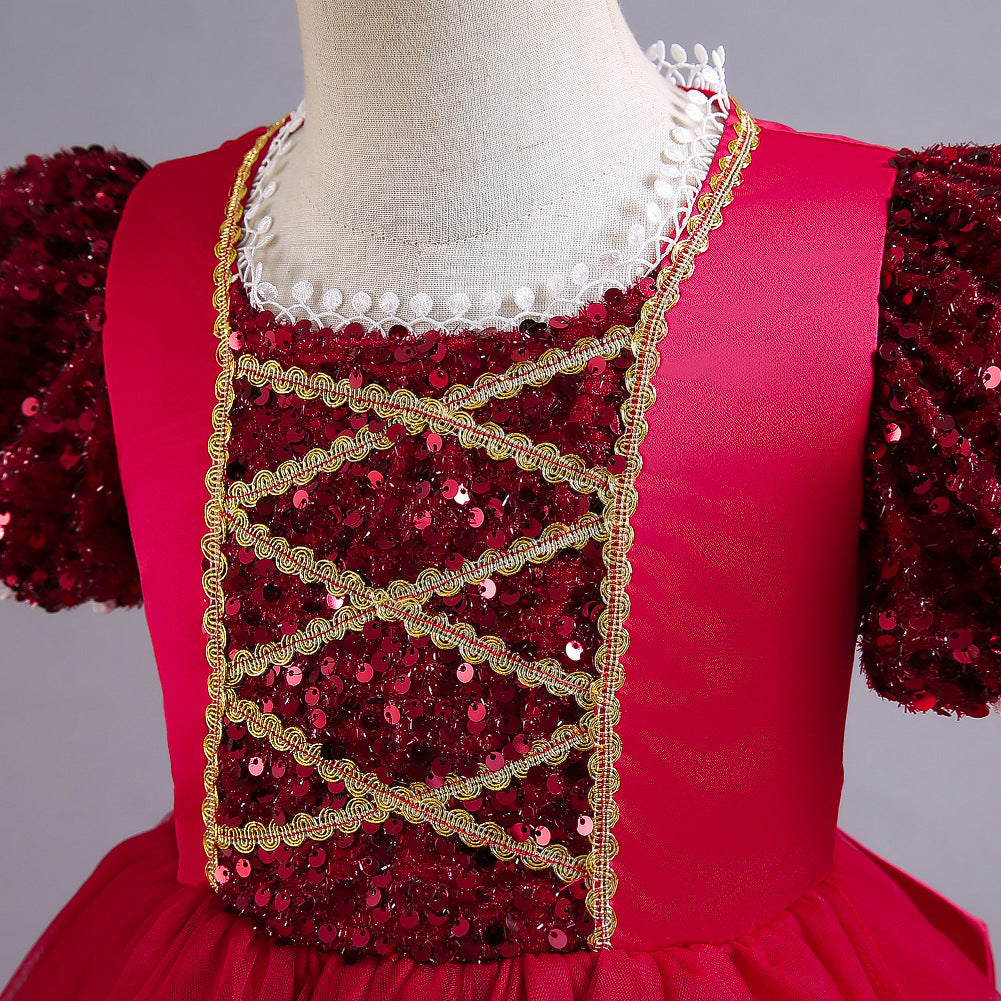 Girls long tulle Christmas princess dress with matching headband