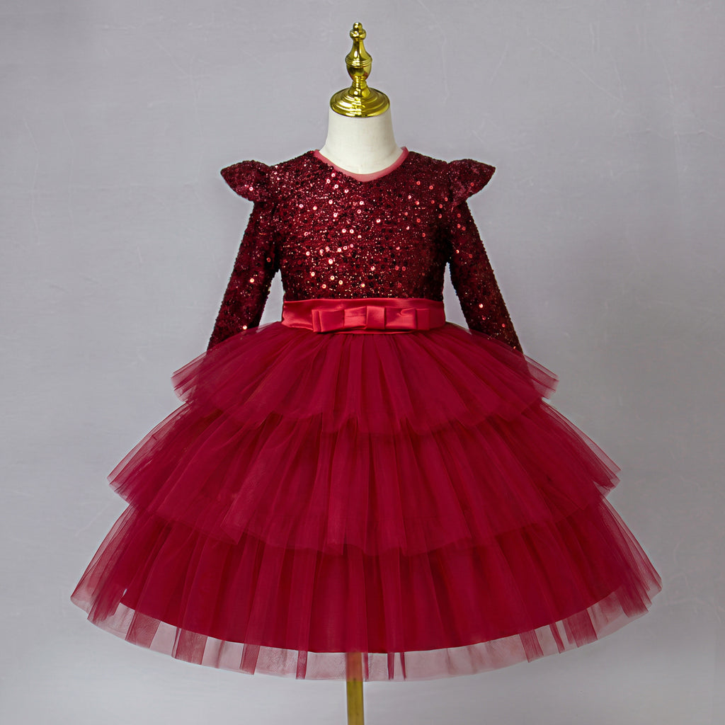 Girls long sleeve sequin Christmas dress with tulle skirt