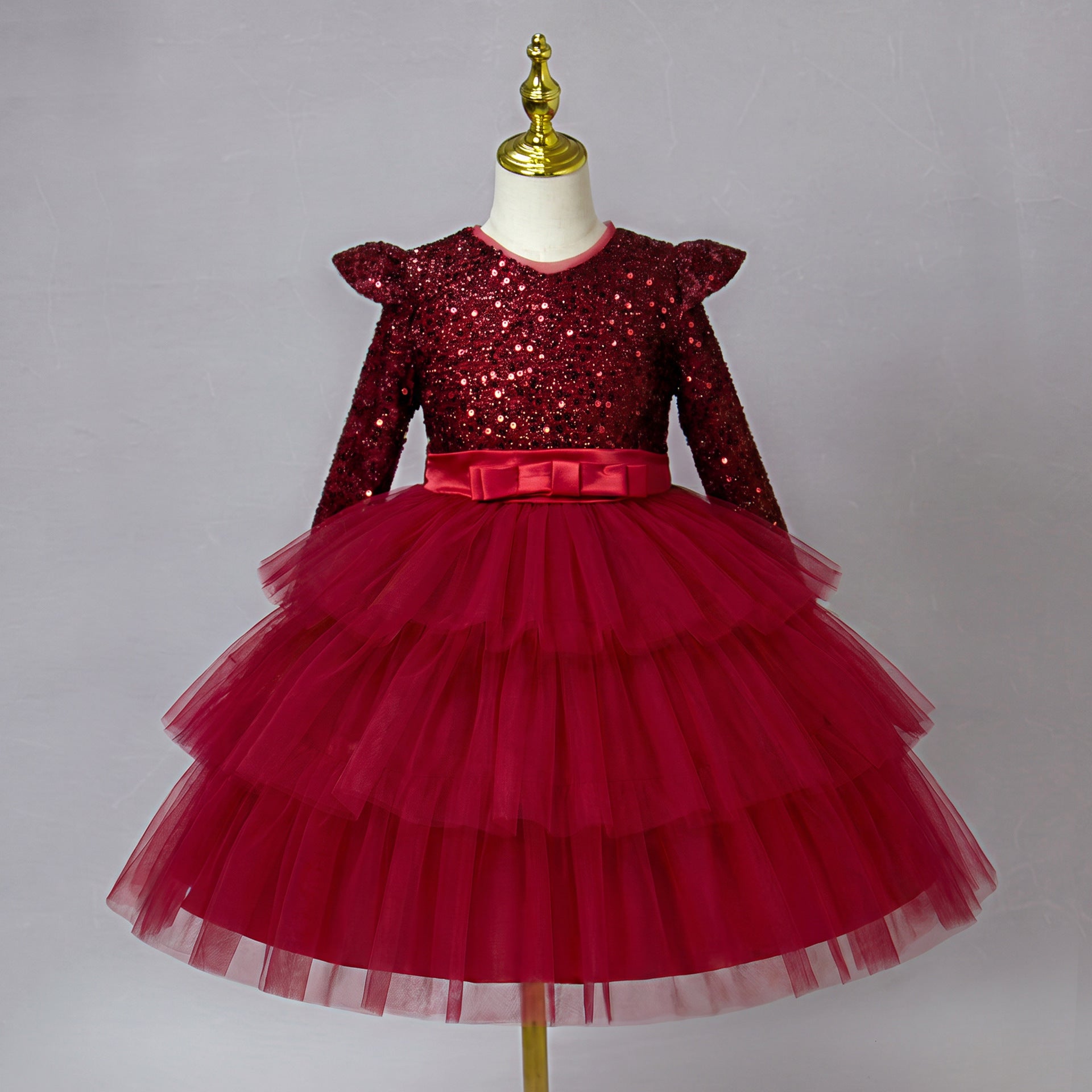 Girls long sleeve sequin Christmas dress with tulle skirt