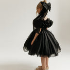 Black fluffy mesh girls princess party dress