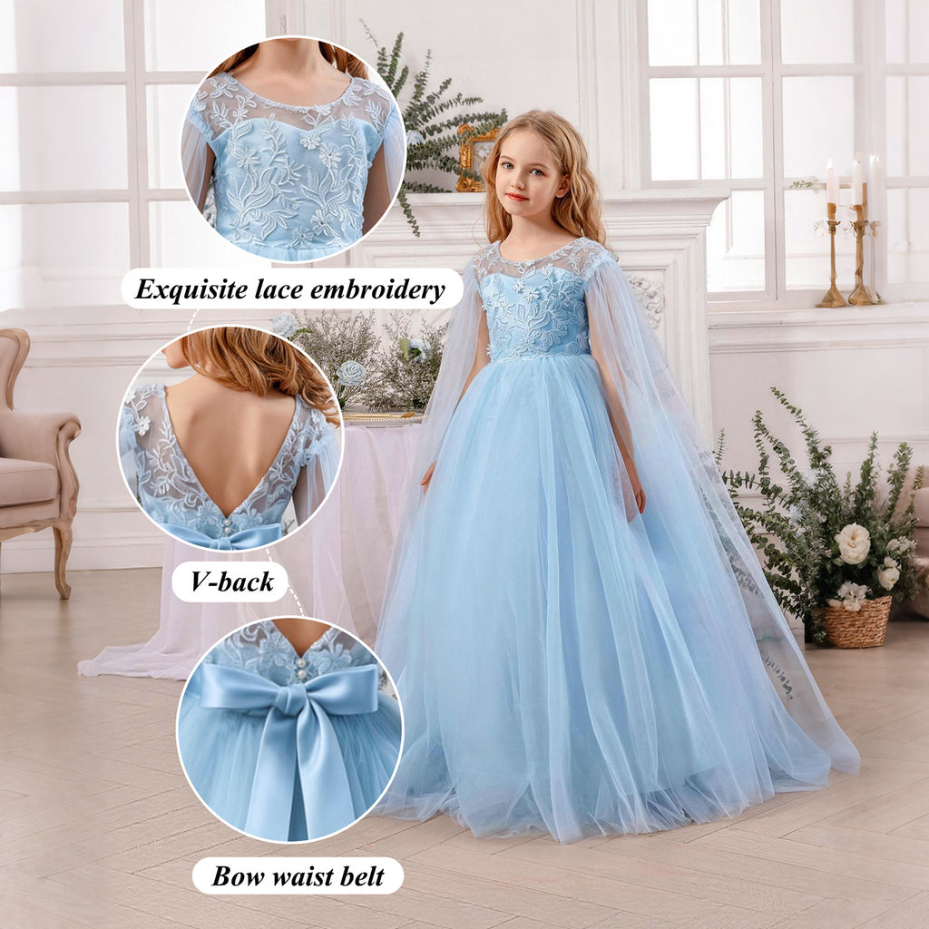 Long mesh flower girl princess evening dress
