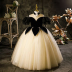 Champagne feather-sleeve princess runway dress for girls