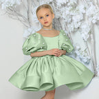 Puff sleeve satin tutu flower girl dress