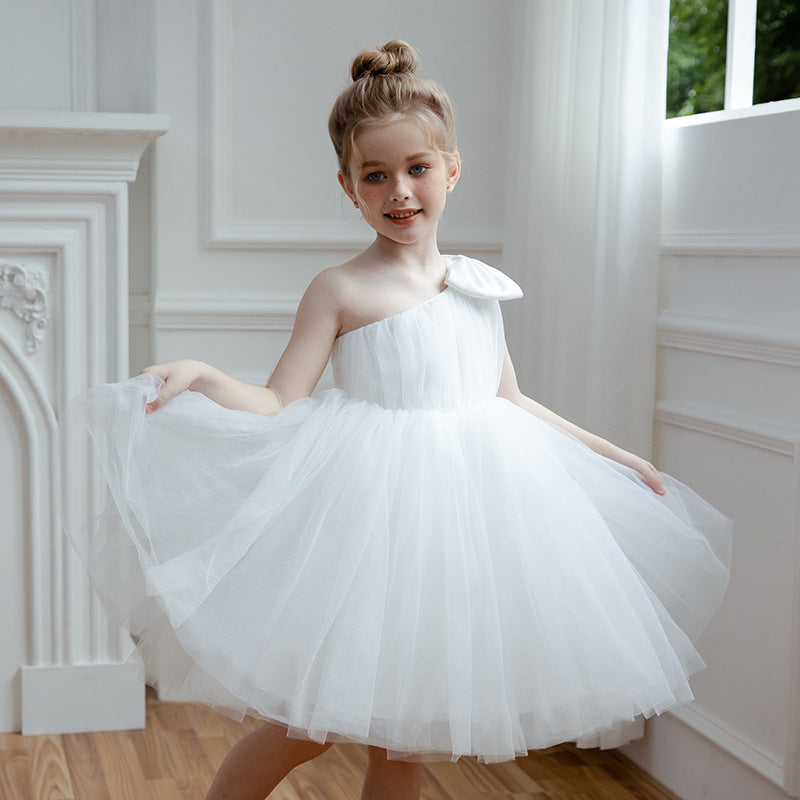 Pleated mesh girls princess party dress