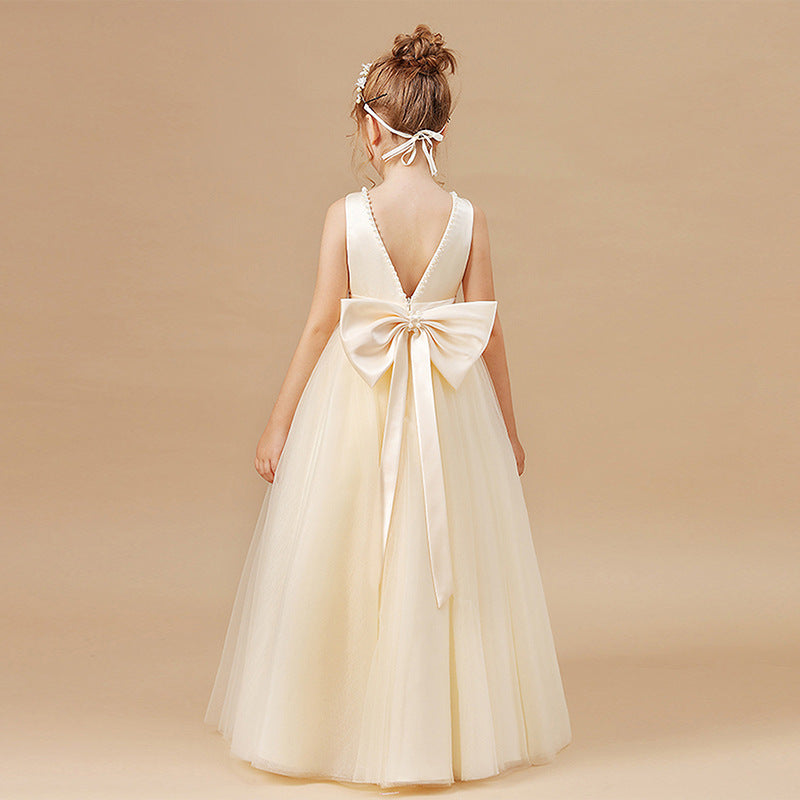Bow-back tulle flower girl evening dress
