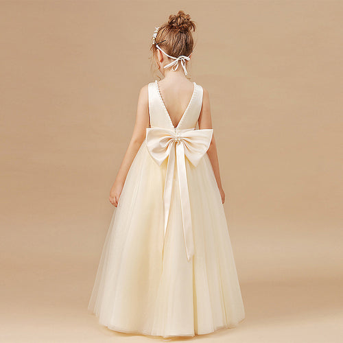 Bow-back tulle flower girl evening dress