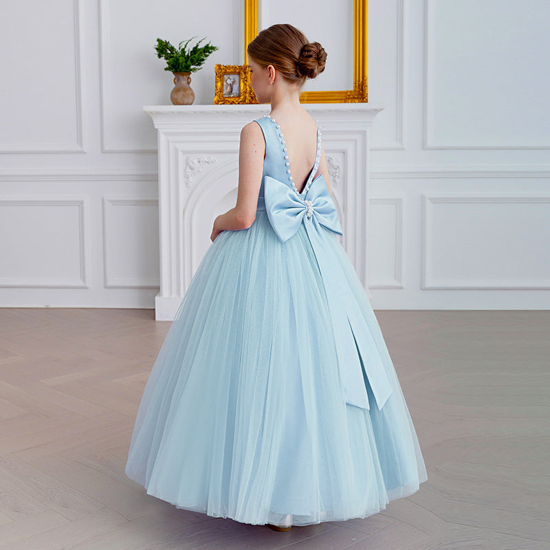 Bow-back tulle flower girl evening dress