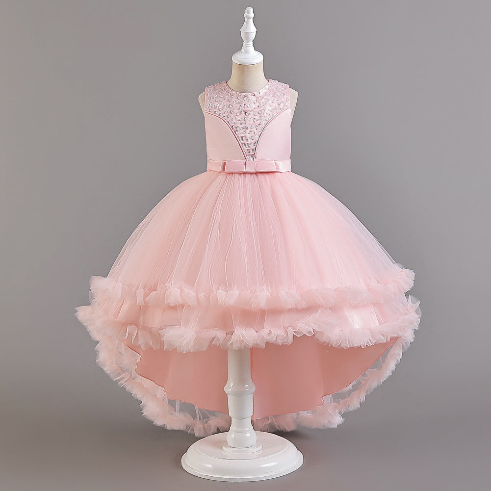 Girls Christmas dress with puffy tulle trailing skirt