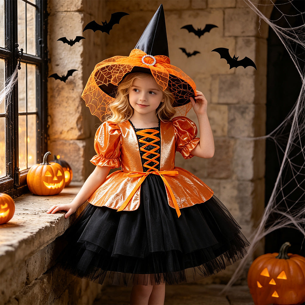 Ava girls Halloween witch costume dress with tutu skirt and witch hat