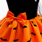 Sophia girls orange bat print Halloween dress with cape sleeves