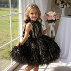 Girls feather fringe textured party dress