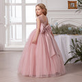 Bow-back satin banquet evening gown for girls