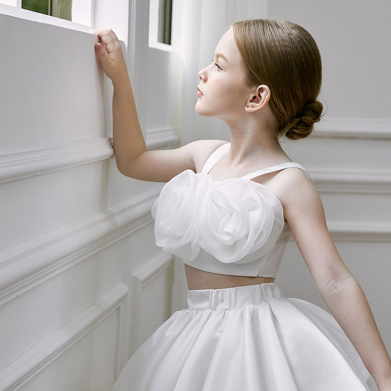 Girls two-piece flower appliqué dress set