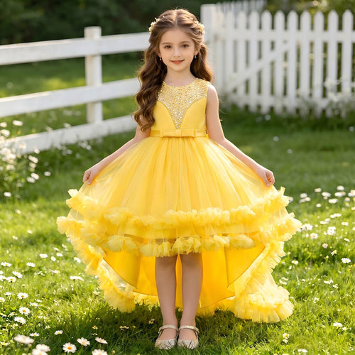Girls Christmas dress with puffy tulle trailing skirt
