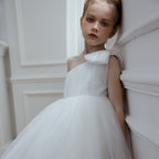 Pleated mesh girls princess party dress