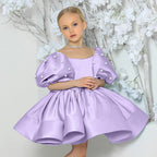 Puff sleeve satin tutu flower girl dress