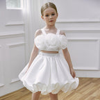 Girls two-piece flower appliqué dress set
