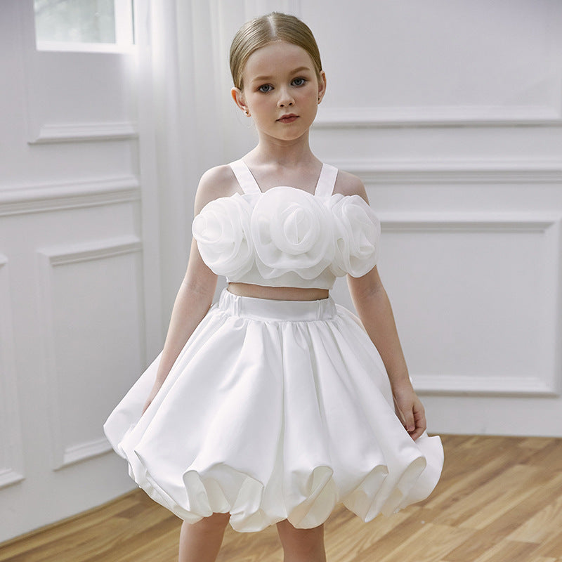 Girls two-piece flower appliqué dress set