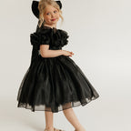 Black fluffy mesh girls princess party dress