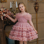 One shoulder ruffle cake girls birthday dress