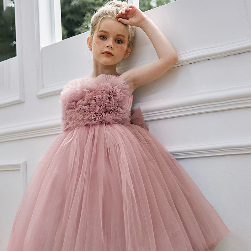 Puffy mesh girls princess party dress