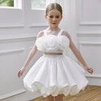 Girls two-piece flower appliqué dress set