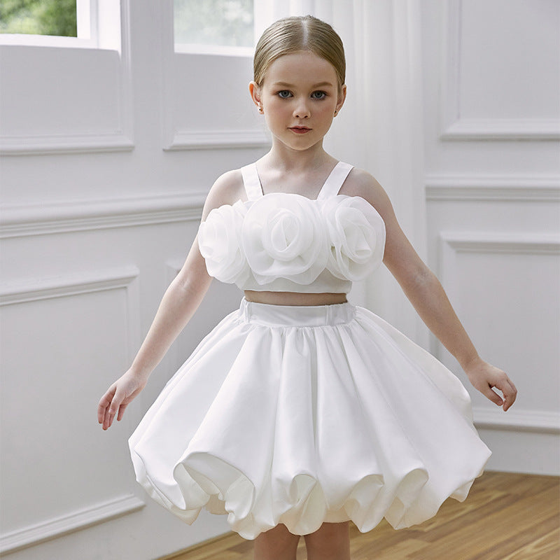 Girls two-piece flower appliqué dress set