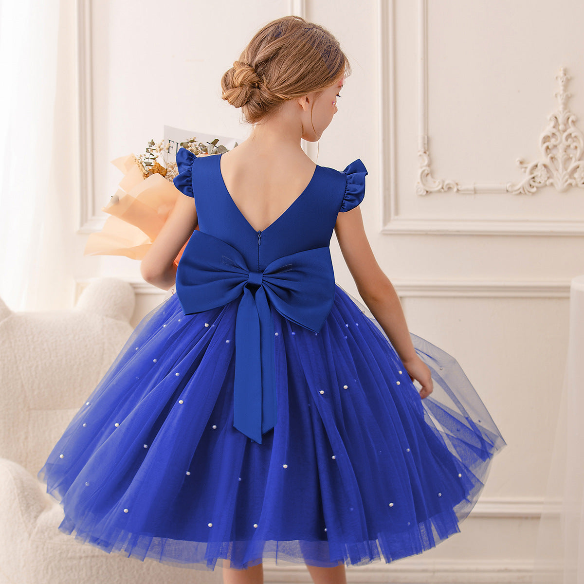 Princess tutu flower girl dress with mesh bow