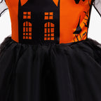 Amelia girls haunted house print Halloween dress with ombre tulle skirt