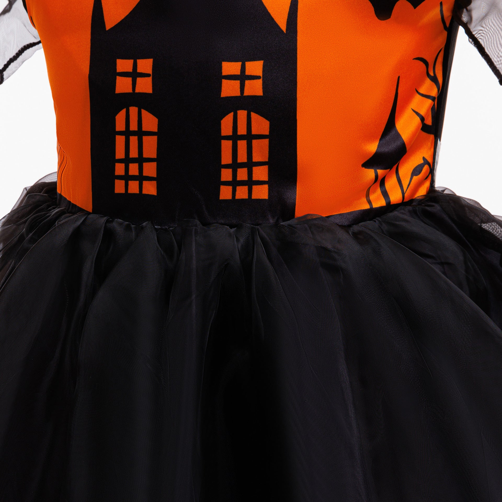 Amelia girls haunted house print Halloween dress with ombre tulle skirt