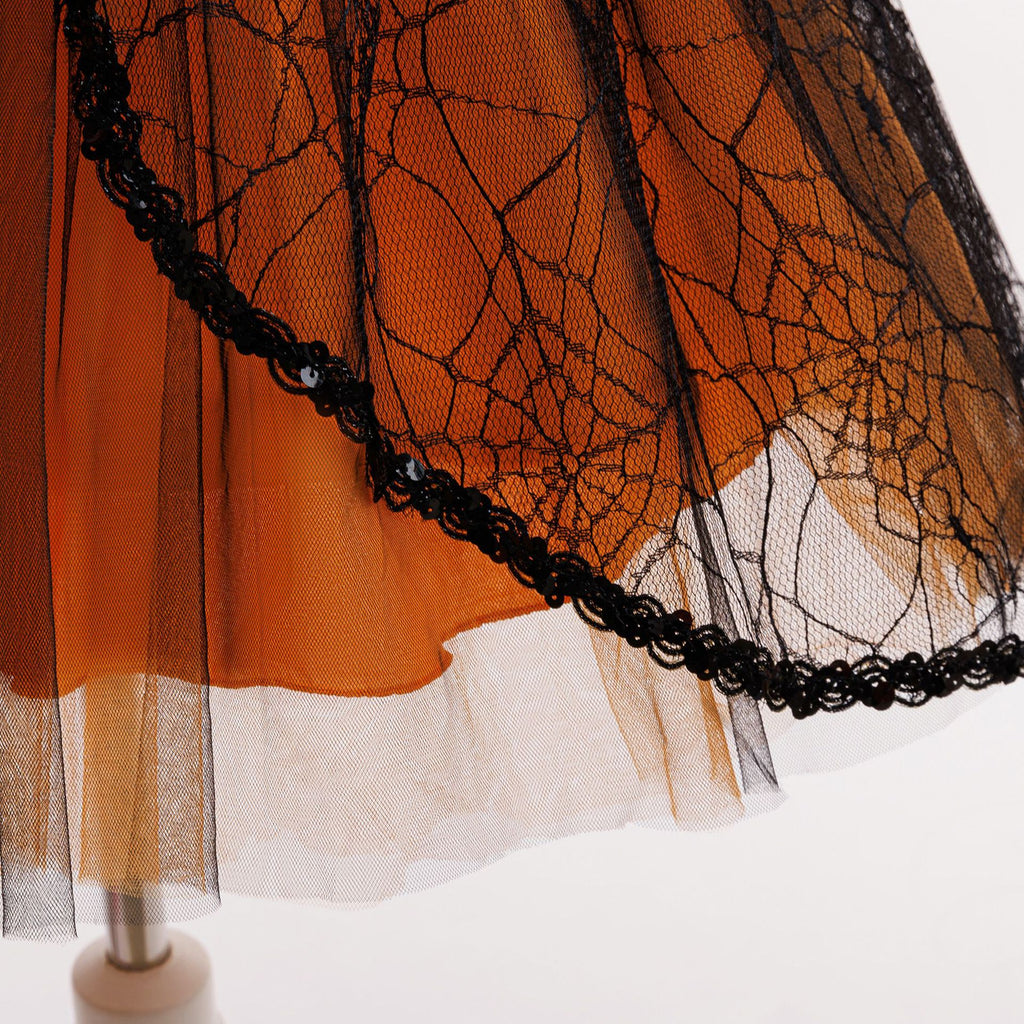 Harper girls spiderweb lace Halloween dress with puff sleeves