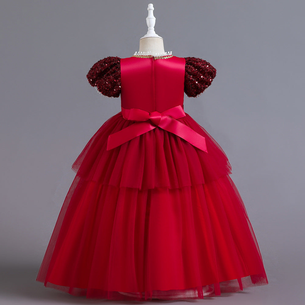 Girls long tulle Christmas princess dress with matching headband