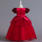 Girls long tulle Christmas princess dress with matching headband