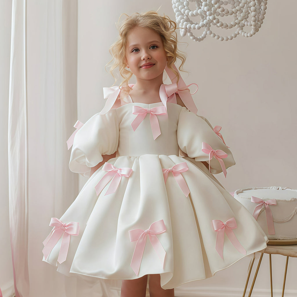 Puff sleeve flower girl wedding dress