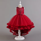 Girls Christmas dress with puffy tulle trailing skirt