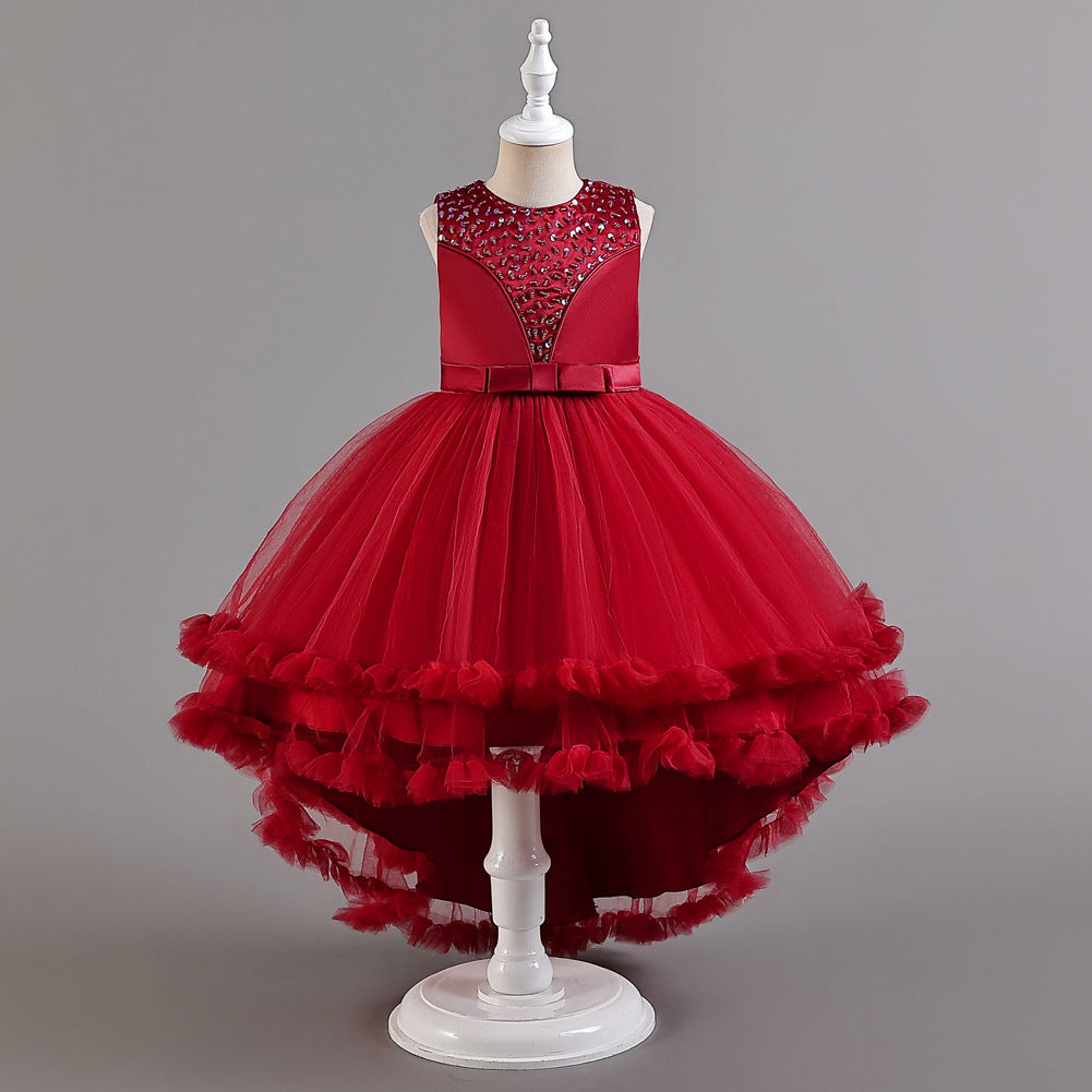 Girls Christmas dress with puffy tulle trailing skirt