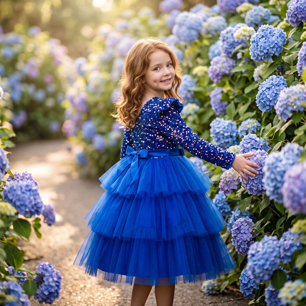 Girls long sleeve sequin Christmas dress with tulle skirt