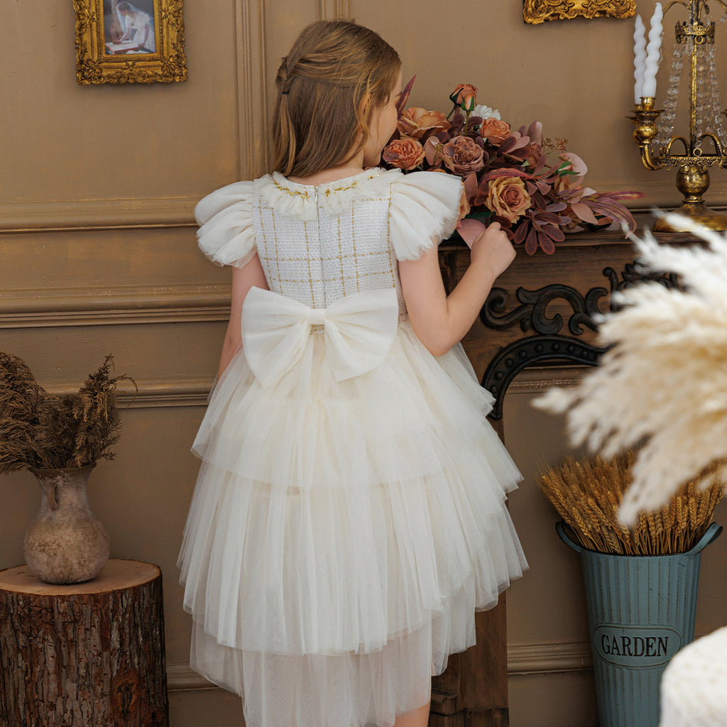Champagne trailing flower girl princess dress
